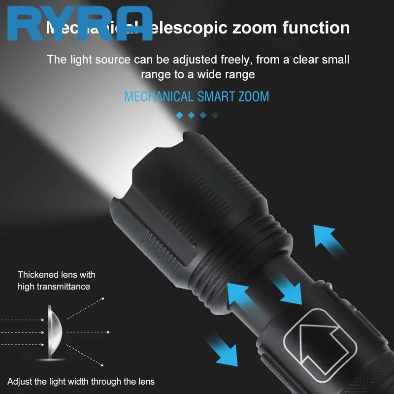 

Bright Portable Mini Led Flashlight Zoom Torch Lamp 1000 Lumens Waterproof Tactical Usb Flashlight Power Display Outdoor