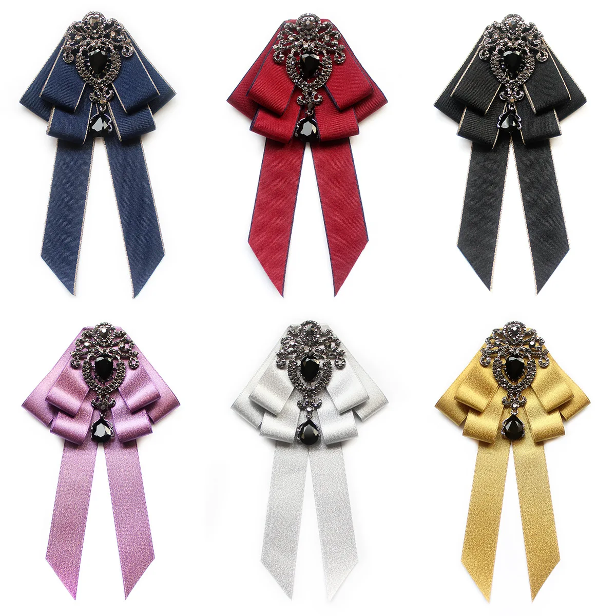 Ladies Classic Uniform Bowties Neck Tie Ribbon Rhinestone Corsage Bowtie Cravat Gifts for Men Wedding Formal Dress Accessories