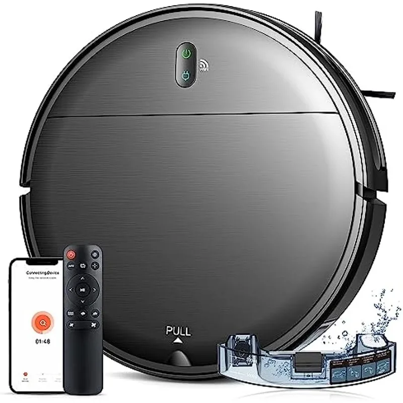 

DUTRIEUX sweeper robot and Mop Combo,Robotic Vacuum Cleaner with Schedule, 2 in 1with Watertank and Dustbin,Self-Charging,Slim