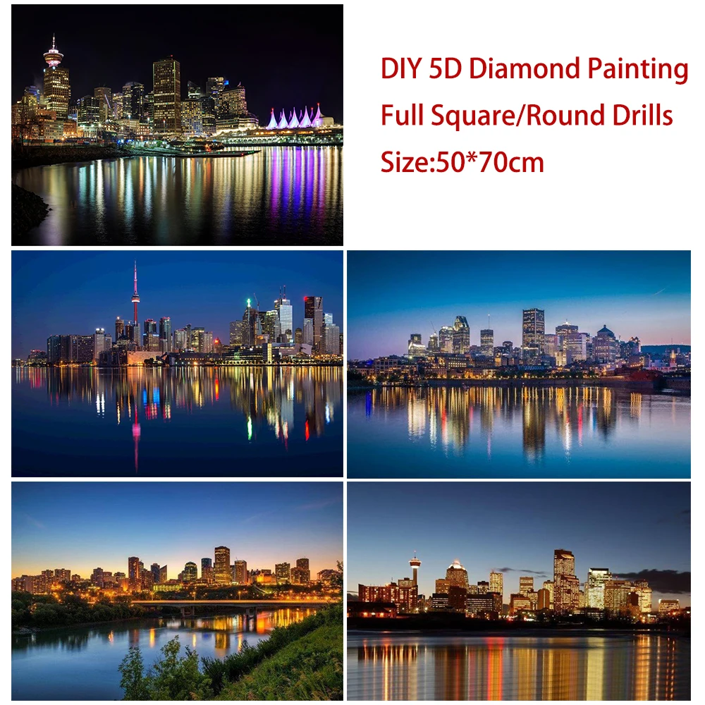 

DIY 5D Diamond Painting City Night Landscape Full Square Diamond Embroidery Building Picture Of Rhinestone Mosaic Home Decor