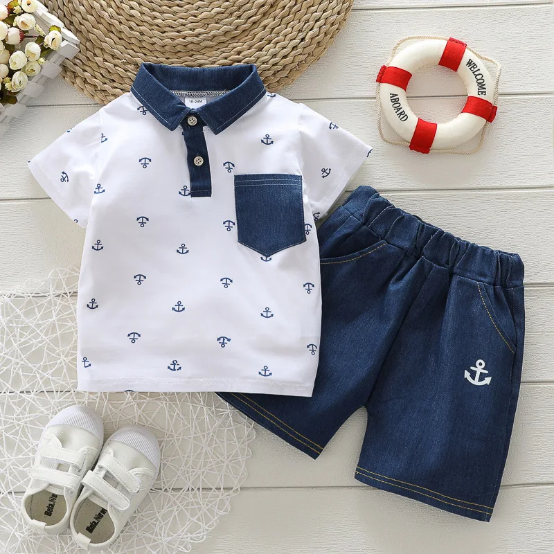 

Boys Clothing Sets Summer Children Fashion Polo T-shirts Shorts 2pcs Wedding Suits For Baby Kids Cotton Party Tracksuits Outfits