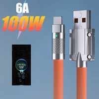 100w 6a zinc alloy type c cable fast charging for huawei p40 p30 pro usb c cable for oppo xiaomi redmi pro smartphone data cable