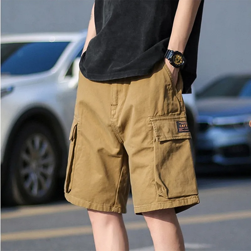 

Men's Casual Shorts 2023 Men's summer cargo shorts Loose multi-pocket stitching waist drawstring straight barrel Oveisized Y2K