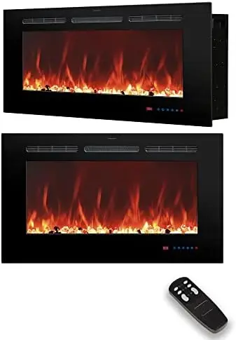 

60 inch Wide, Mounted Fireplace Inserts Heater, 13 * 13 Flame Effects Like Real Flame, Low Noise, Timer & Thermostat Setti