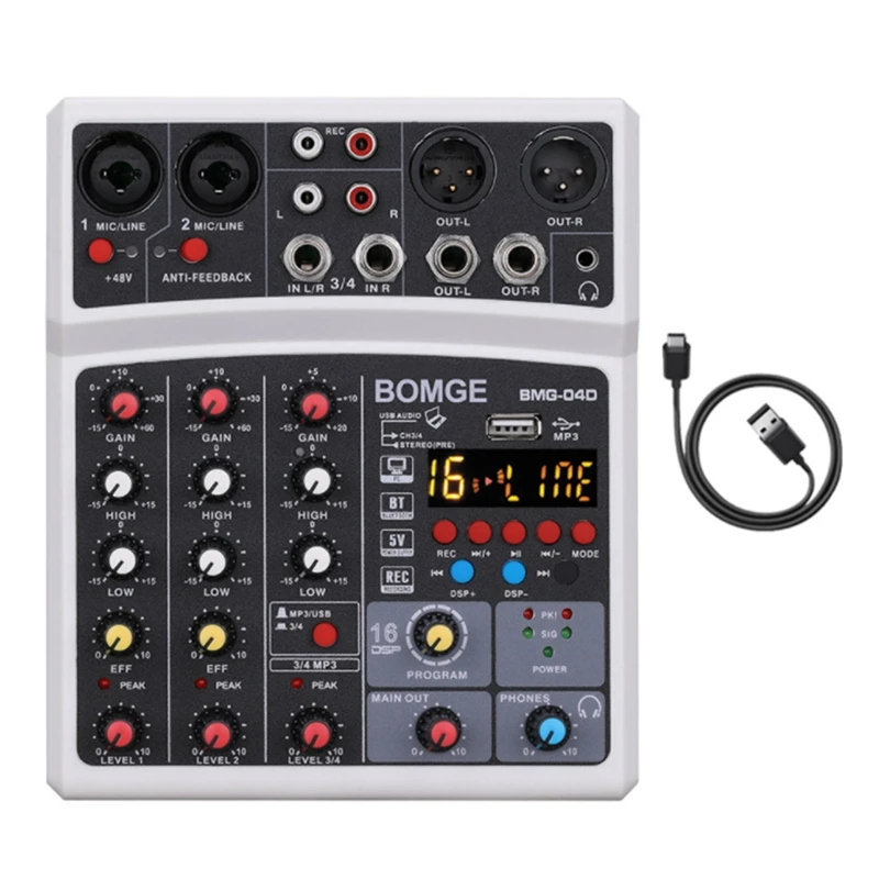 

Professional Sound Card 4-Channel Mixer Outdoor Conference Audio USB Bluetooth Reverb Audio16 Digital Effects