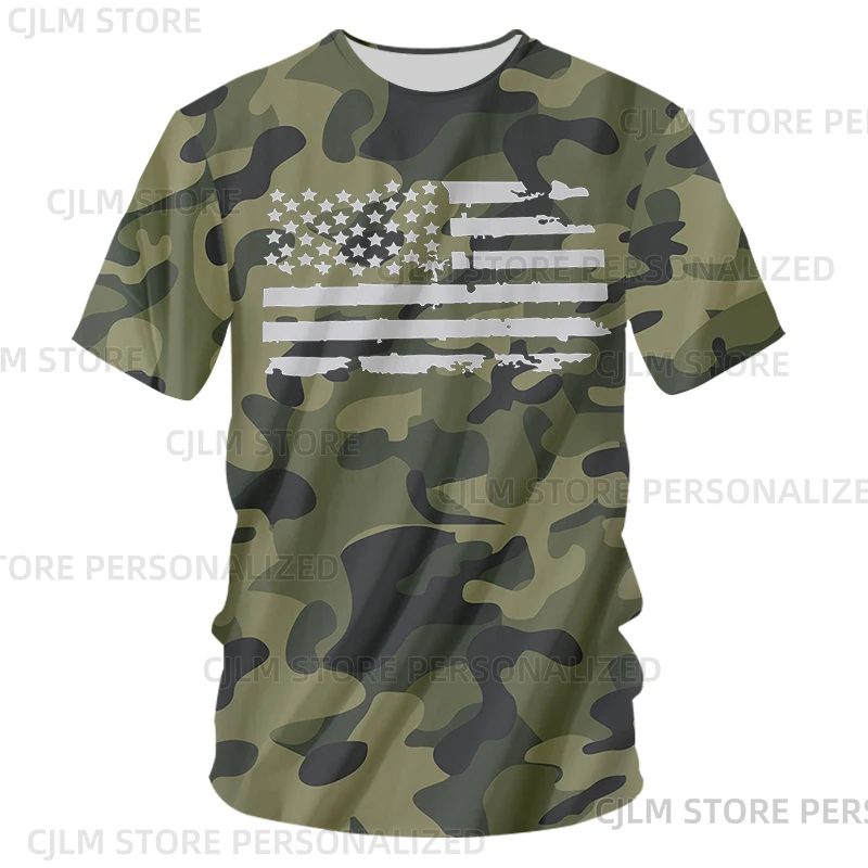 Камуфляжная армейская футболка с флагом США мужская повседневная летняя 3D