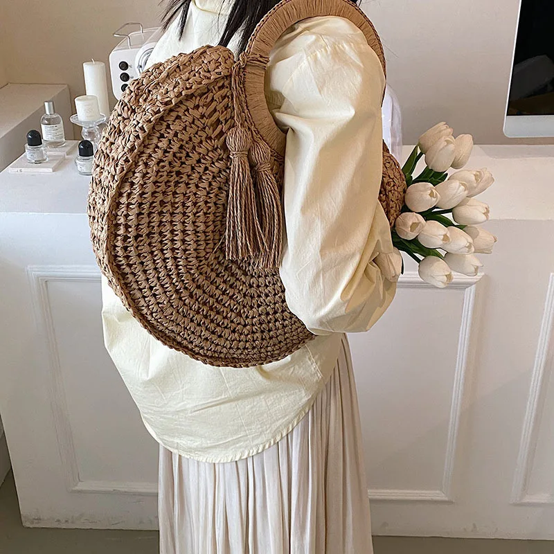 

Новые соломенные сумки для женщин, летняя плетеная Сумка, модная Персонализированная сумка с кисточками, вместительная Плетеная соломенная сумка