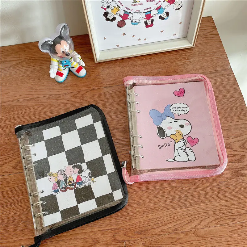 

Kawaii Snoopys Notepad Cartoon Anime Zipper Book Cover Girl Heart Loose-leaf Portable Hand Book Diary Notebook Gift for Girls