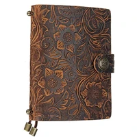 retro carve patterns notebook genuine leather journal vintage portable diary loose leaf mini notebooks gift for office worker