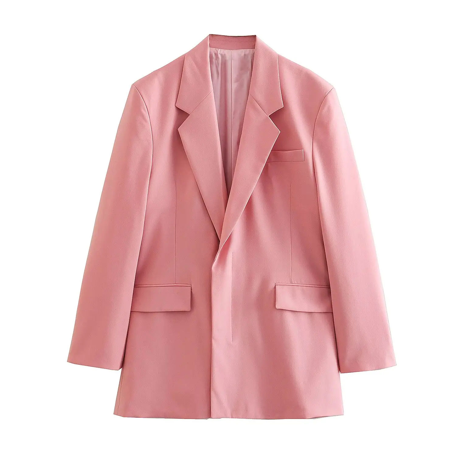 

PB&ZA Women 2023 New Fashion Pink Colour Single Button Cropped Blazer Coat Vintage Long Sleeve Female Outerwear Chic Femme