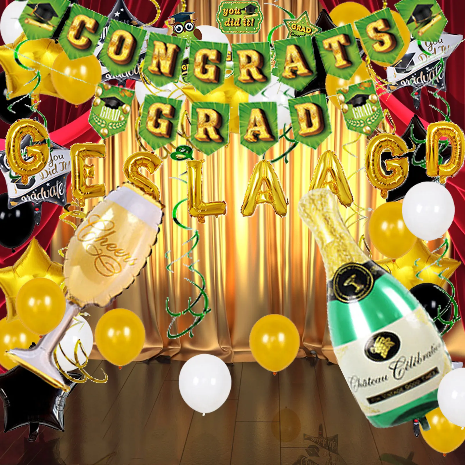 

Graduation Balloon Kit Graduation Season Balloon Set Black And Gold Balloons Congrats Grad Banner Graduation Backdrop Class Of