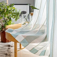 nordic light green striped tulle curtain japanese style cotton linen light transmitting window screen for living room bedroom 4