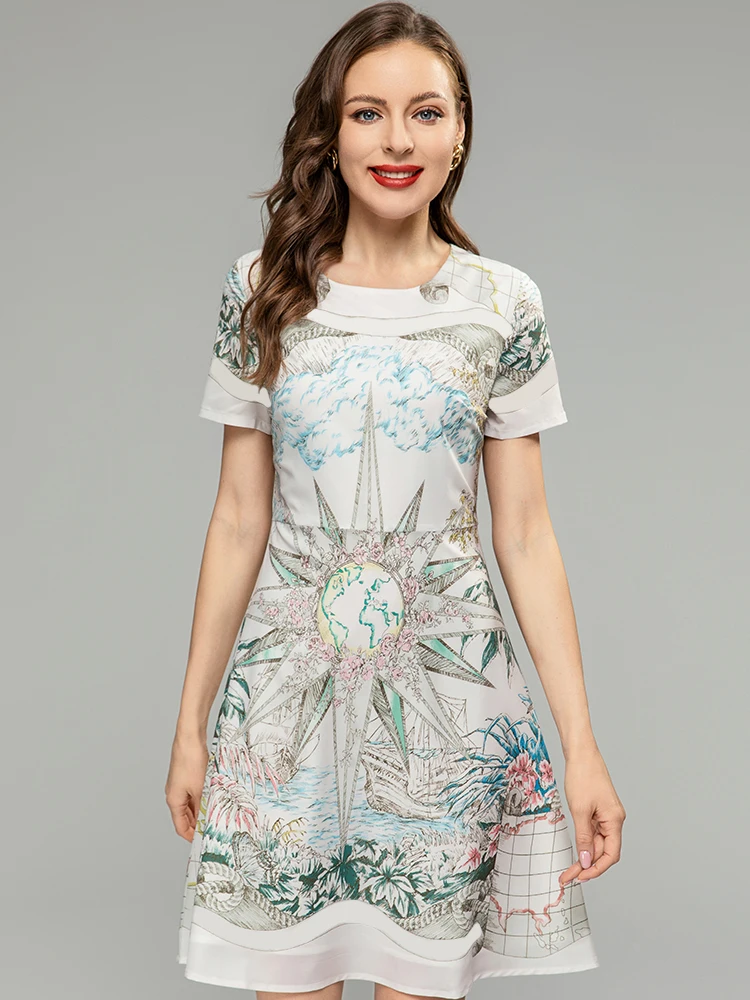 

MoaaYina, модное дизайнерское Летнее мини-платье с геометрическим цветочным принтом, женское Короткое платье трапециевидной формы с коротким рукавом