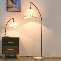 Vintage Imitation Bamboo Art Floor Lamp Marble Base Stand Light Living Room Corner Floor Lights Bedroom Decor Study Reading Lamp