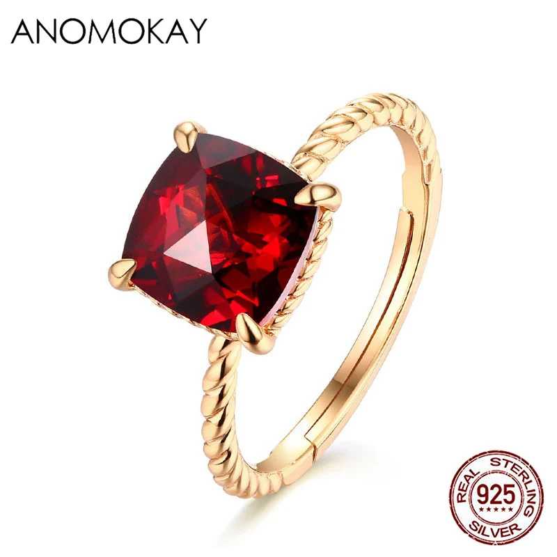 

Anomokay Classic Big Square Crystal 925 Silver Rings for Women Mom Lovers Gold Color Resizable Rings for Anniversary Party