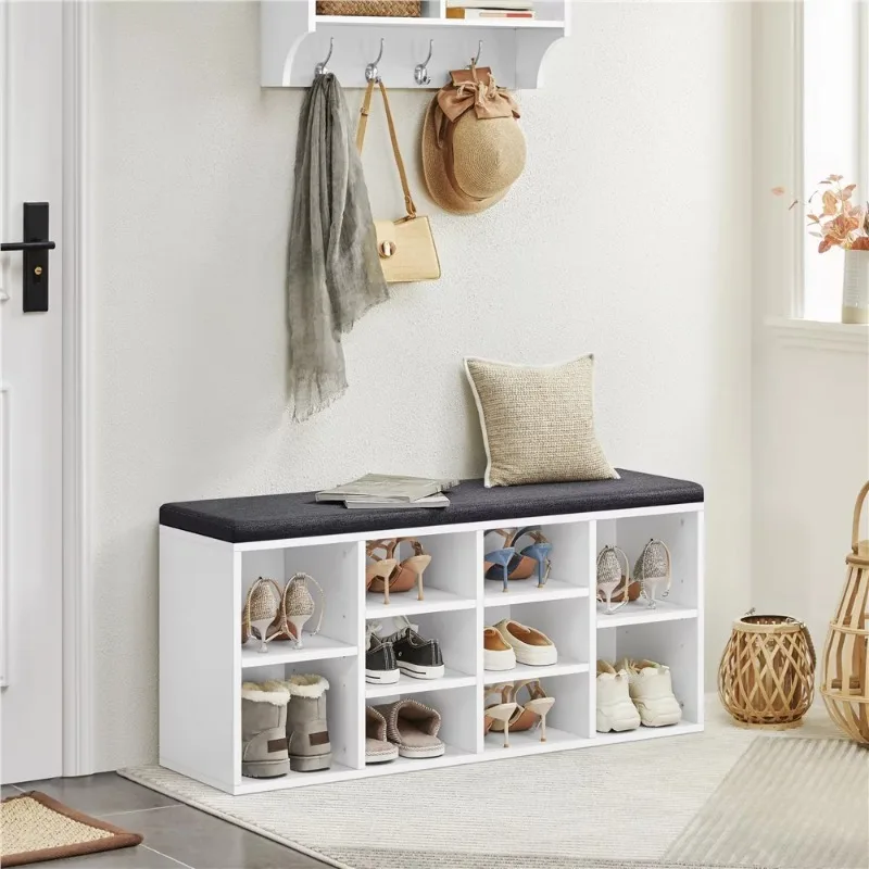 

10 Cubbies Shoe Storage Bench Wood Foam and Fabric Hall White Shoe Cabinets Muebles Hallway Szafki Na Buty Entryway Furniture