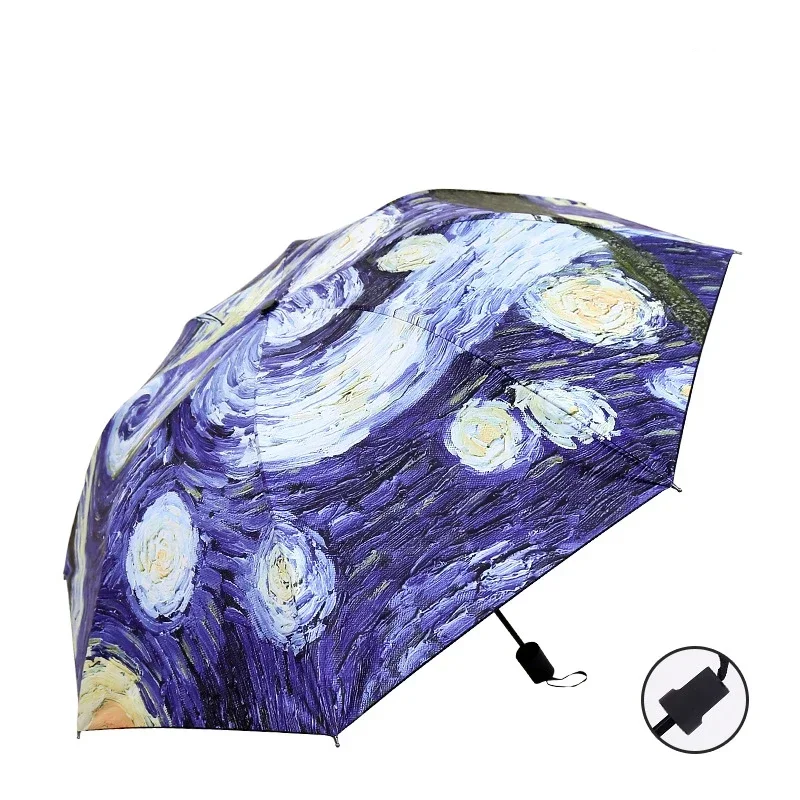 

Windproof Women Female Oil Umbrella Black Van Brand Quality Umbrella Parasol Folding Gogh Coating Rain Paraguas Painting