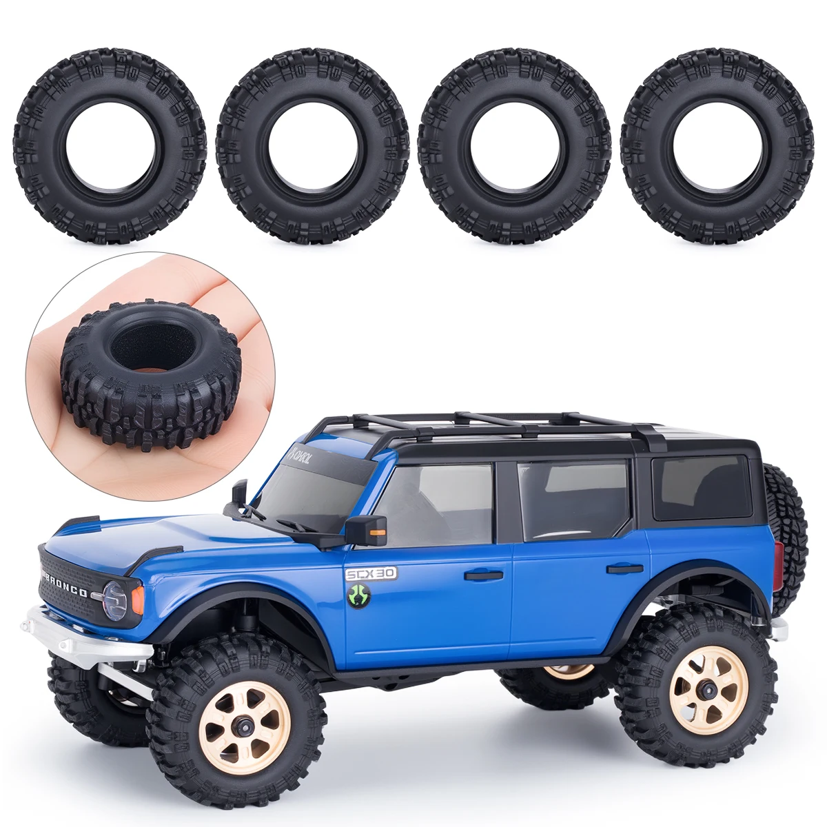 Фото 0.7-дюймовые диски Beadlock из алюминия с ЧПУ и шинами для SCX30 1/30 – подходят для радиоуправляемых краулеров Axial Bronco Jeep 4X4