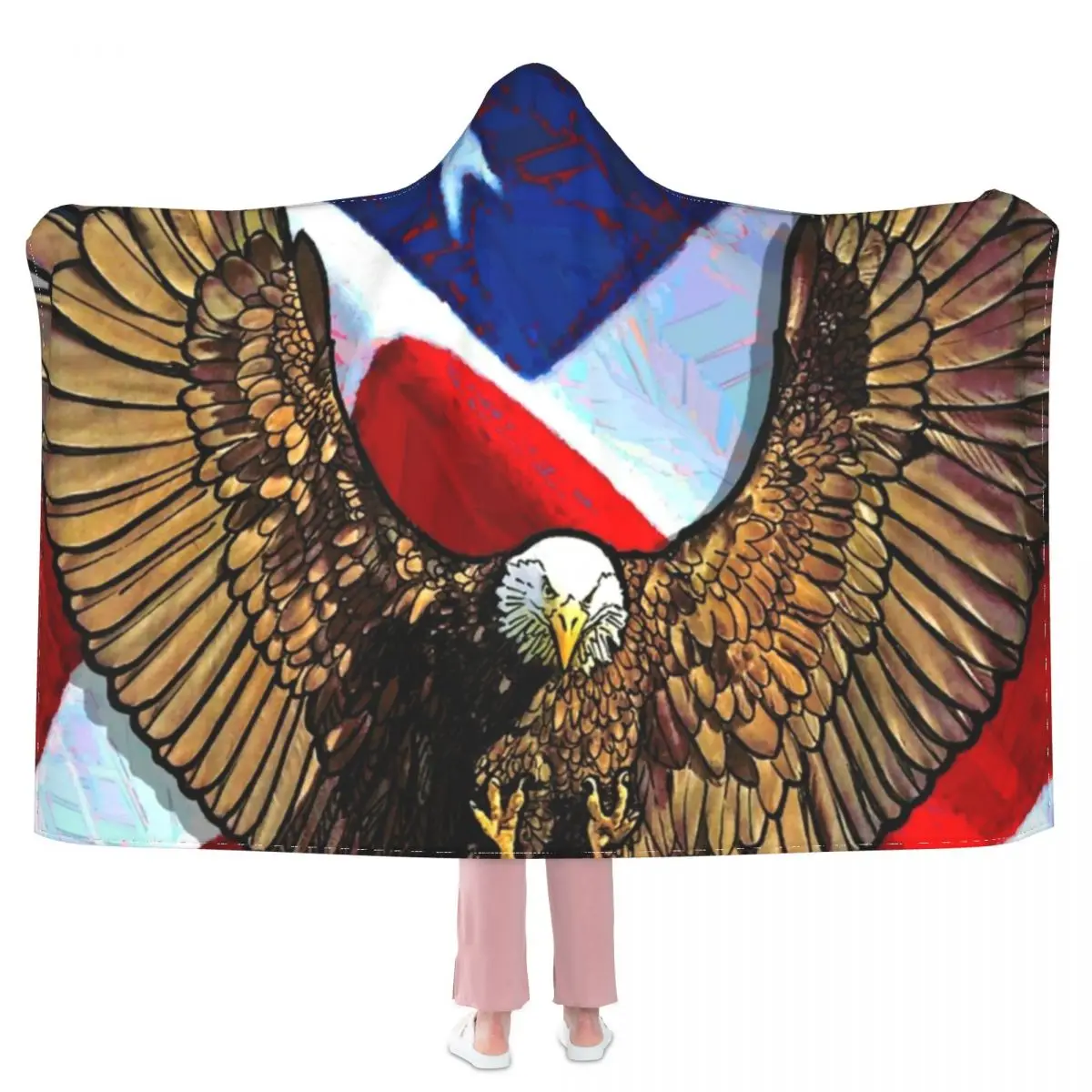 

American Flag Blanket Country Symbol Fleece Winter Hooded Blanket Soft Fashion Fluffy Bedspread