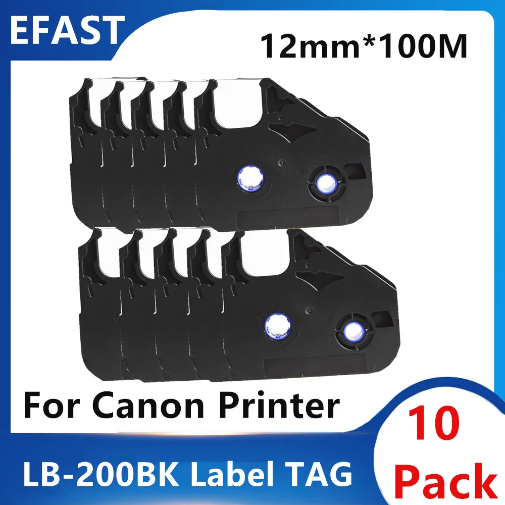 10PK 12mm LB200BK Black RESIN Label Tape For Canon LB-200BK MK1000/MK1100/MK1500/MK2100/MK2500/M-1 PRO Printer Labels Cartridges