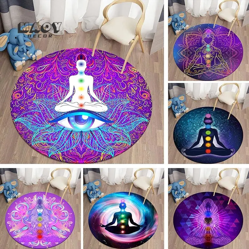 

Meditation Theme Round Carpets for Living Room Mandala Pattern Home Bedroom Decor Area Rug Swivel Chair Floor Mat Circle Doormat