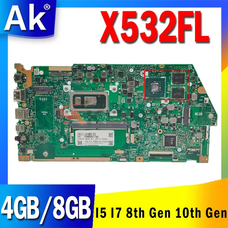 

X532FL Материнская плата ASUS S532F X532 X532F X532FL X532FA Материнская плата ноутбука MX250-GPU i5 i7 8-го поколения процессор 10-го поколения 4 ГБ 8 ГБ ОЗУ