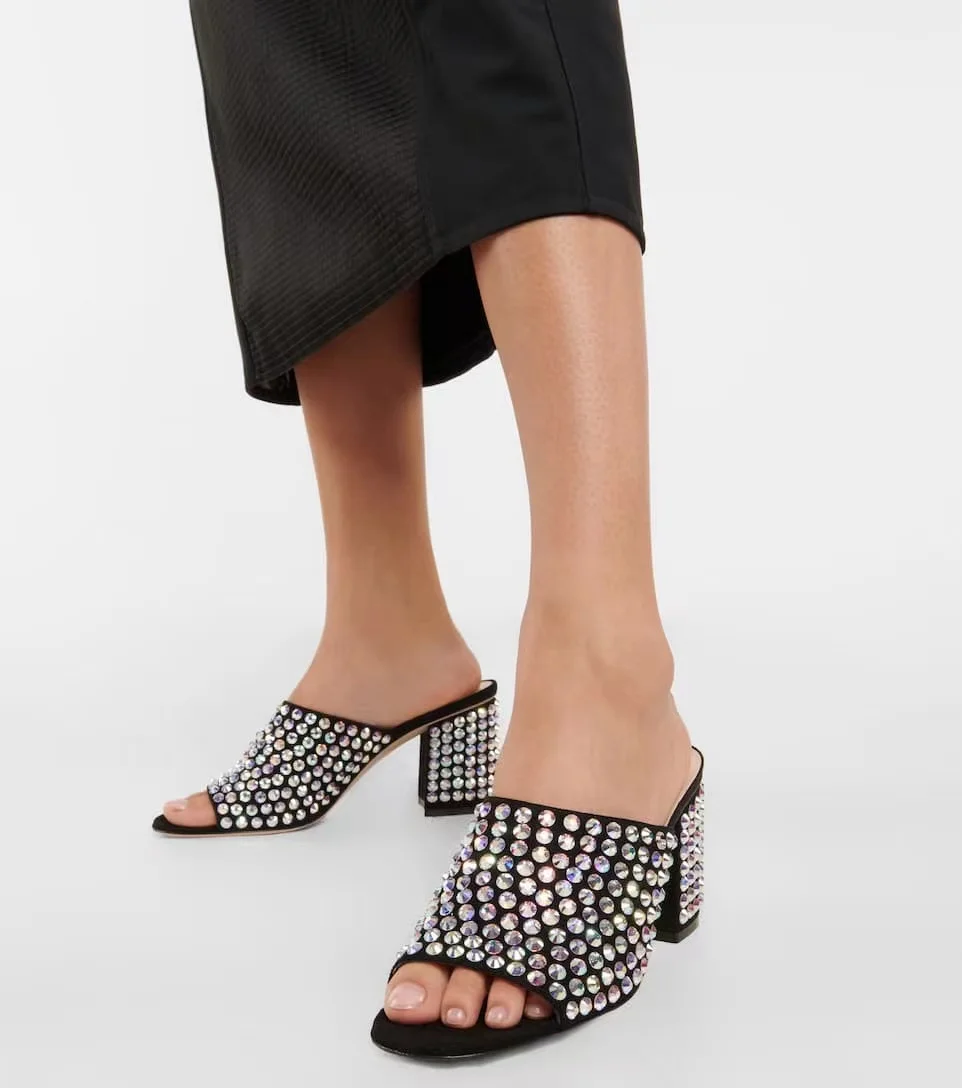 

Сандалии Macaron женские, Новинка лета 2023, роскошная модная популярная женская обувь с бриллиантами на блочном каблуке 10 см, сексуальная обувь ...