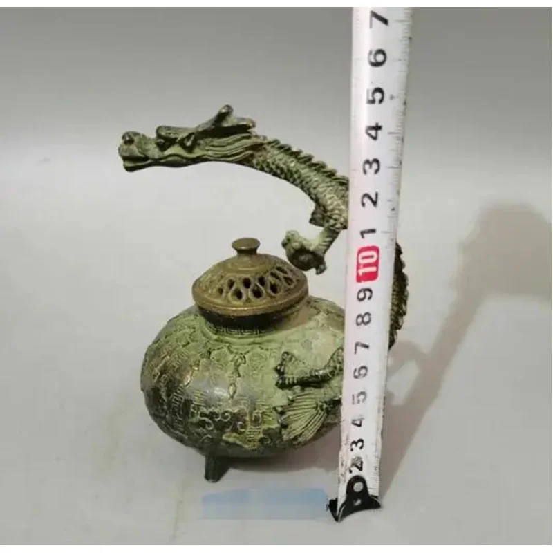 L34 Старая китайская бронза ручная резная статуя дракона курильница с Марком