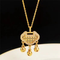 micro cubic zircon tassel pendant necklace chain with bell lovely childrens longevity lock yellow gold filled jewelry