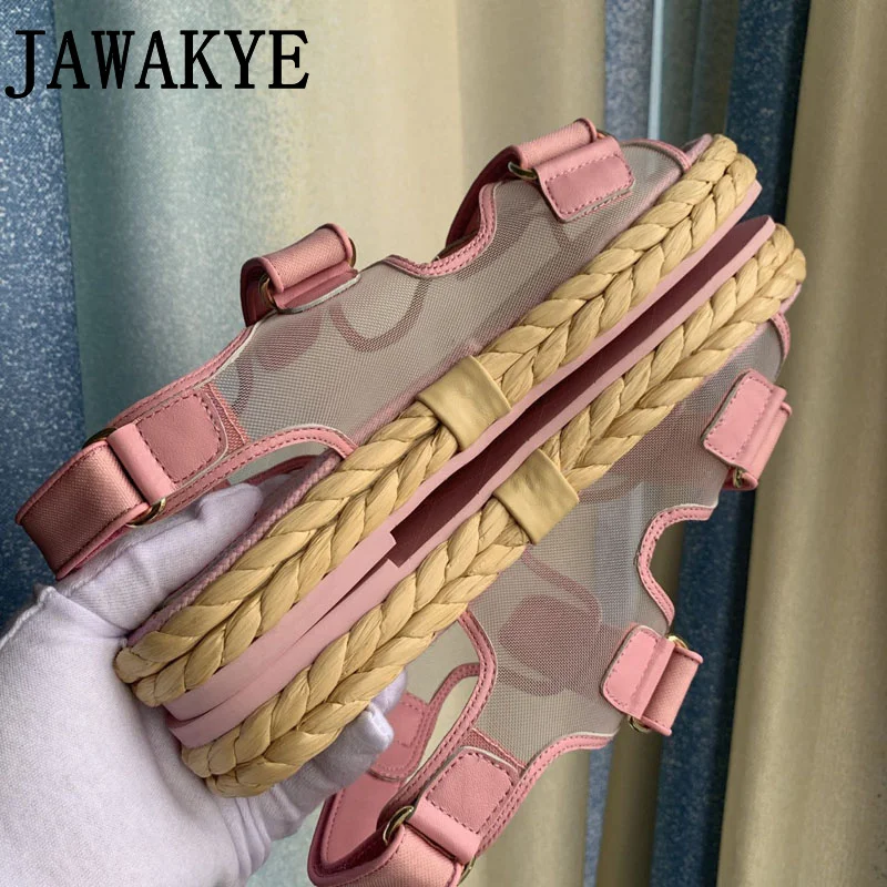 

Thick Sole Grass Weave Bottom Cross Mesh Sandal Buckle Strap Vacation Shoes Beach Causal Sandals Gladiator Tank Sandals For 2022