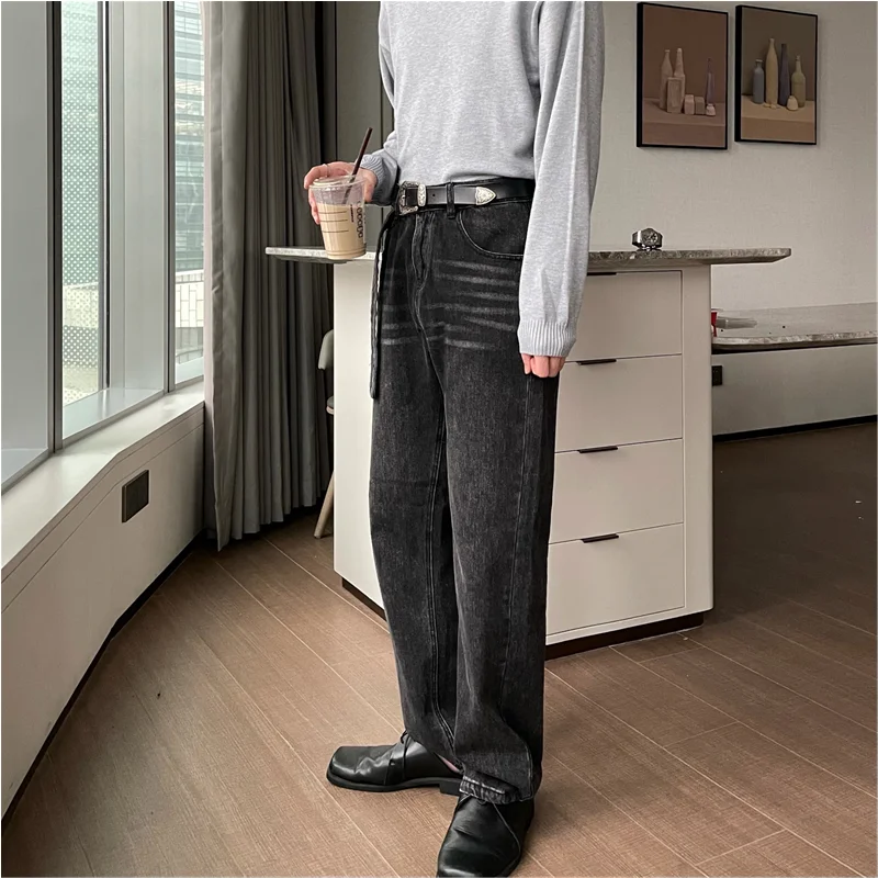 Streetwear Men 2022 New Vintage Recreational Comfortable Grey Jeans Loose Temperament Versatile Wide Leg Trousers Autumn Female