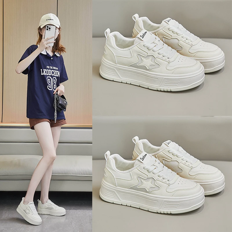 2023 Summer New Large Size Women's Shoes Breathable Mesh Surface Thick Soled Board Shoes Woman Korean Version Casual Sneakers