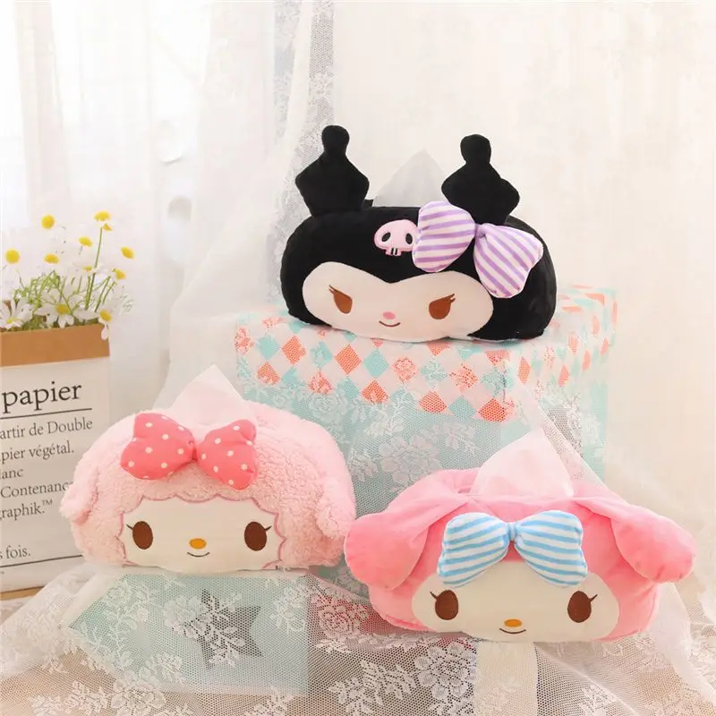 

Kawaii Sanrio Pom Melody Kuromi Tissue Cartoon Tissue Box Plush Coverpaper Holder Car Papers Package Case Napkin Collection