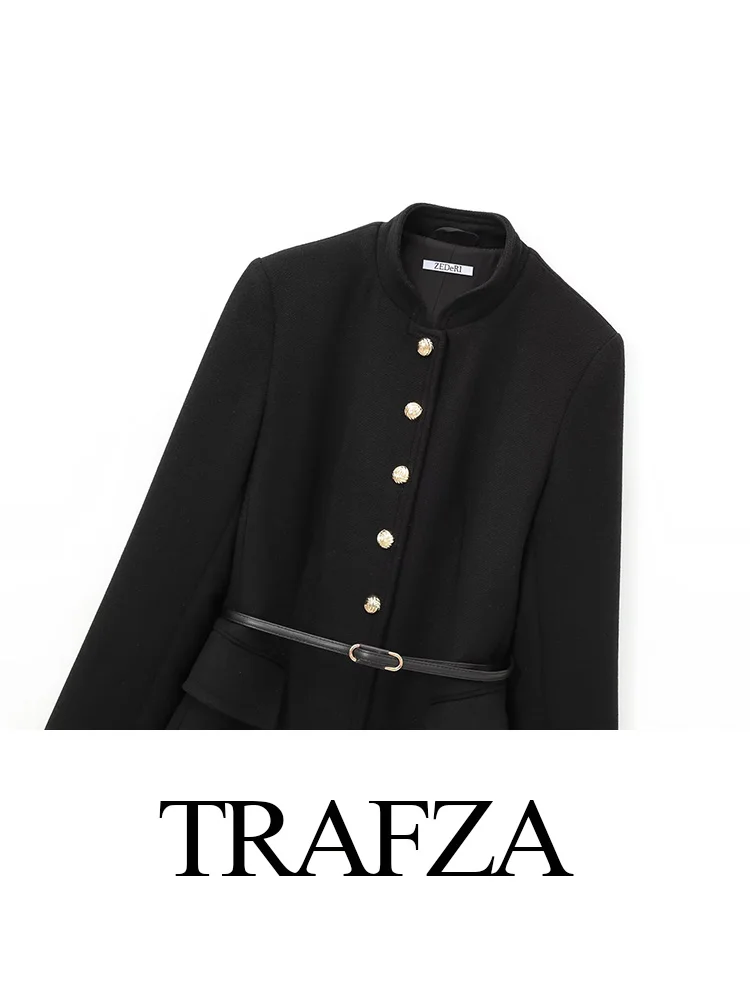 TRAFZA женские модные однотонные длинные рукава с поясом и карманами украшают