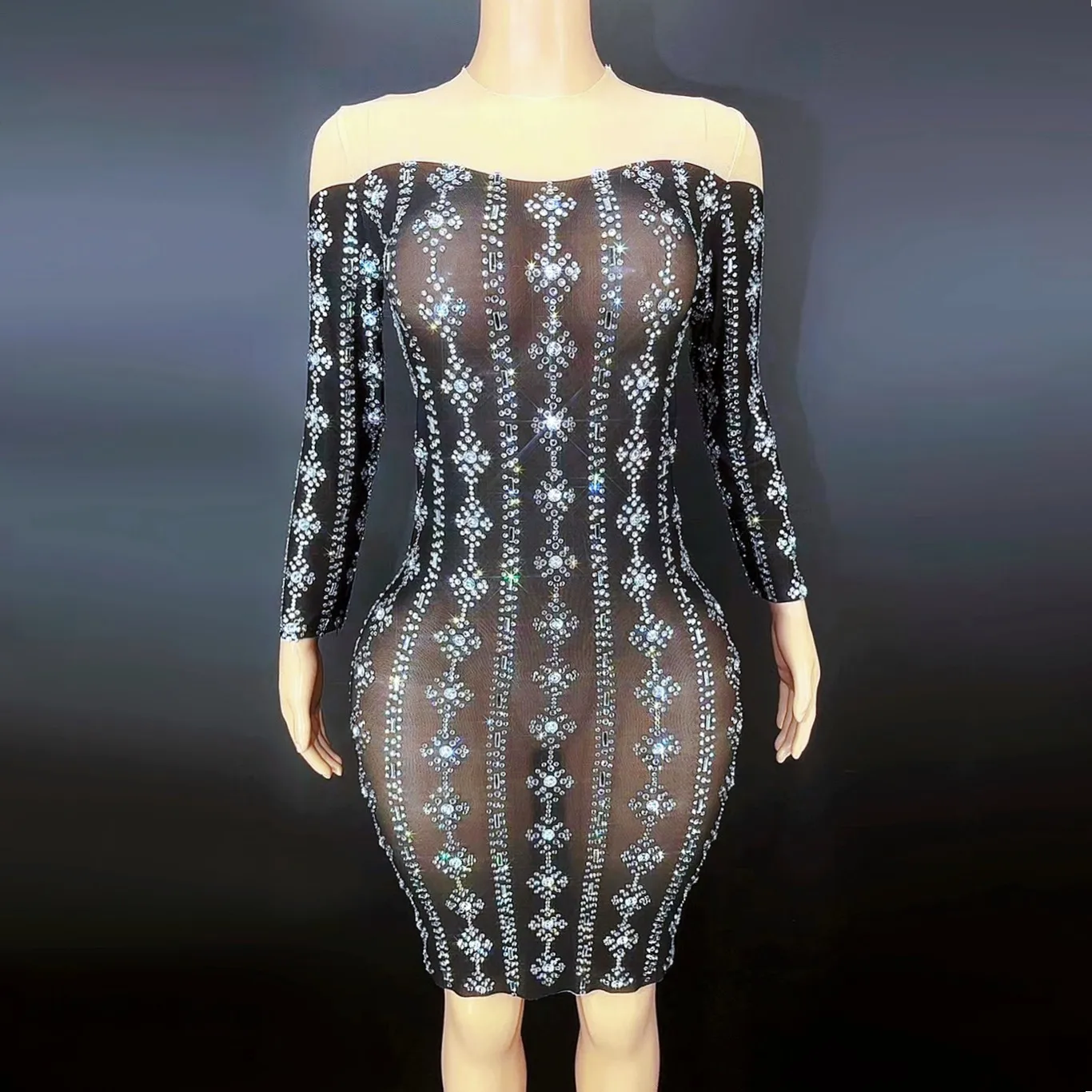 2022 High Quality Shining Diamonds  Woman Sexy Sheer Package Hips Evening Dress Celebrate Nightclub Party Performance Costume