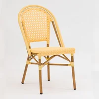 Hot Saling French Bistro Rattan Wicker Chairs Balcony Cafe Aluminum Bamboo Look Hotel Handmade Stacking Armless Dining Chairs