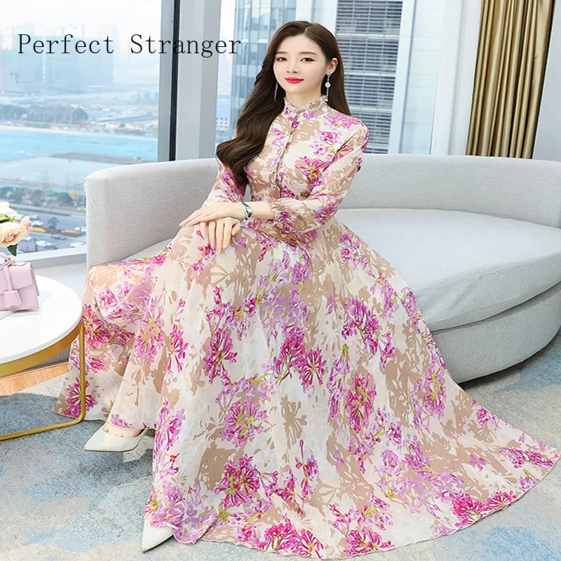 

Женское шифоновое платье-макси с длинным рукавом, черное или розовое