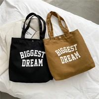 retro womens shoulder bag simple solid color letter print canvas bag womens buckle tote bag large capacity shopping handbag