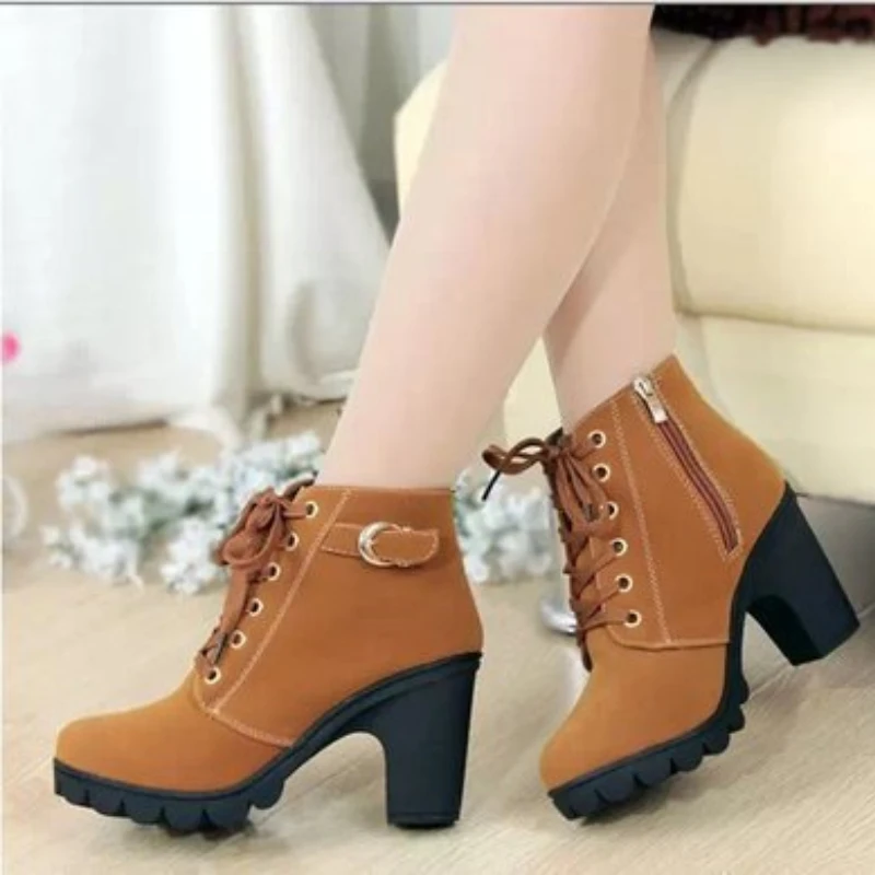 

Женские ботинки на массивном каблуке, осенние женские туфли-лодочки с перекрестной шнуровкой, элегантные удобные женские ботинки на молнии с острым носком