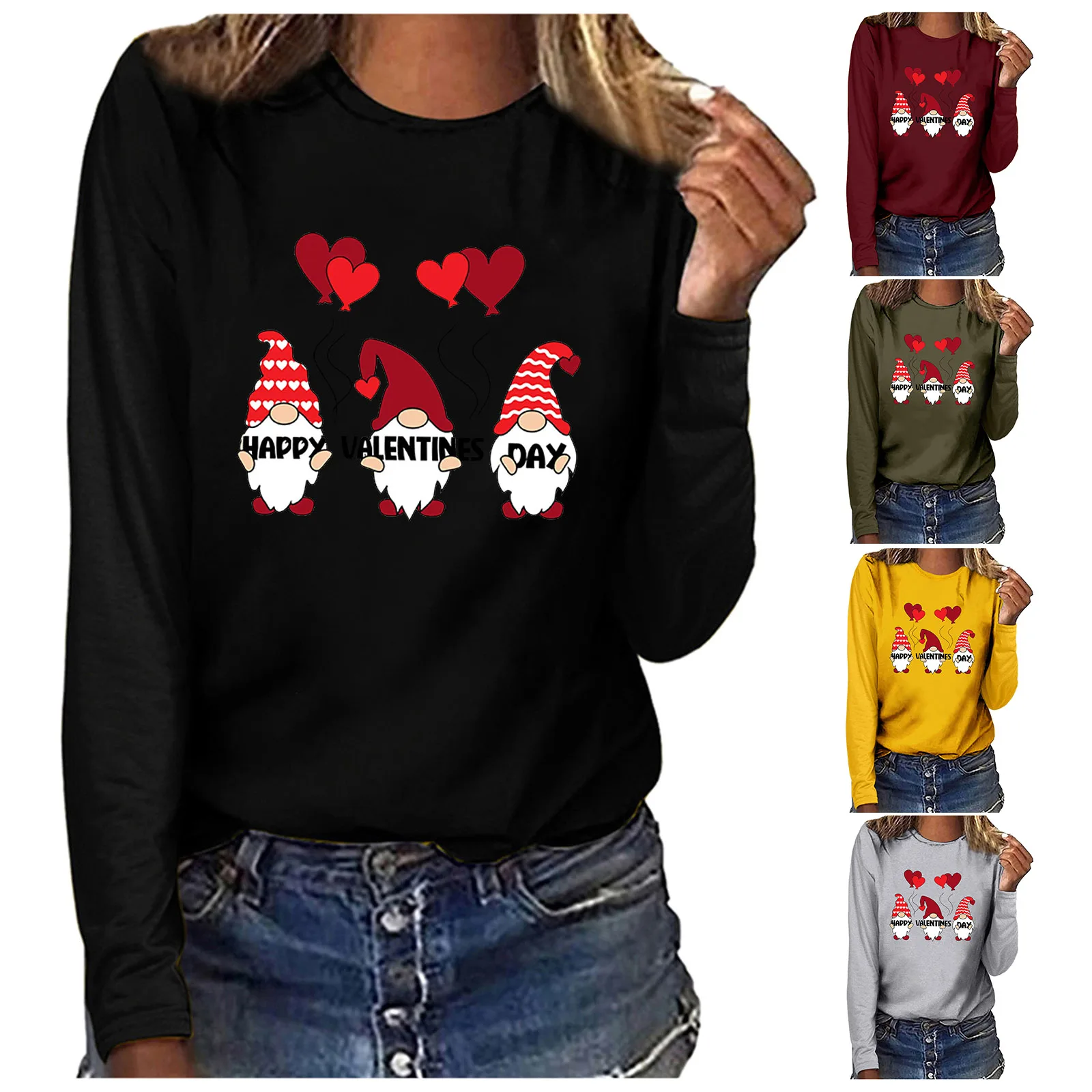 

Women's Valentine's Day Print Printed T Shirt Casual Long Sleeved Top Lingerie Style Top Womens Tops