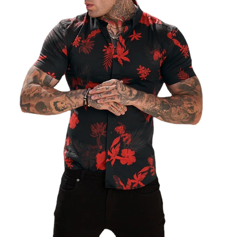 

New Men's Hawaiian Shirt Beach Slim Fashion Print Men's Short Sleeve Shirt