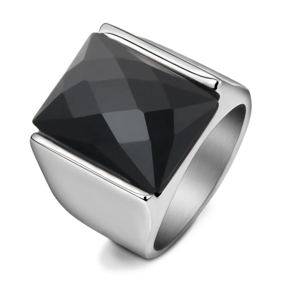 

Fashion Black Geometric Square Crystal Rhinestone Titanium Stainless Steel Domineering Thumb Ring for Men Party Jewelry
