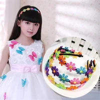 hot sale fashion childrens embroidered flower headband baby colorful white daisy elastic hairbands acesorios para el pelo