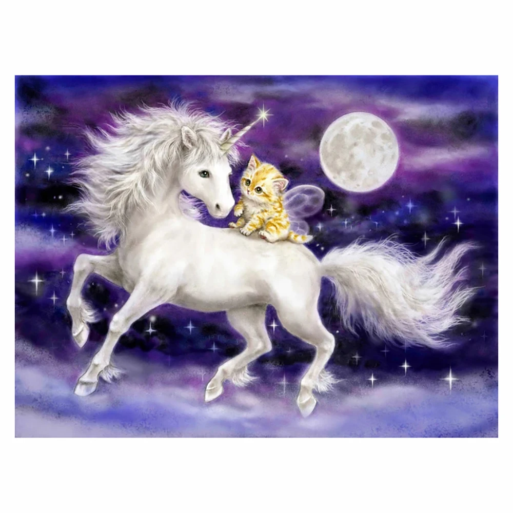 

DIY 5D diamond painting cross stitch set unicorn and kitten full diamond embroidery mosaic animal decorative painting gift