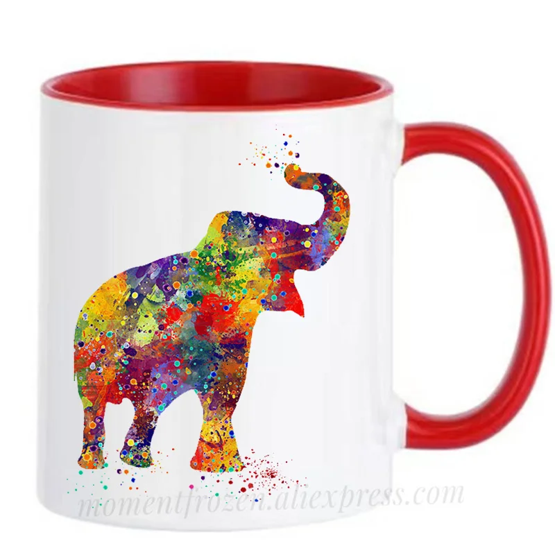 

Watercolor Elephant Mugs Tea Milk Cocoa Coffee Mugen Ceramic Travel Cups Drinkware Nursery Gifts Tableware Coffeeware Home Decal