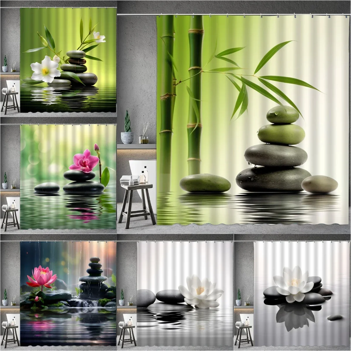 Занавеска для душа из черного камня в виде башни дзен декор спа лотос фиолетовый