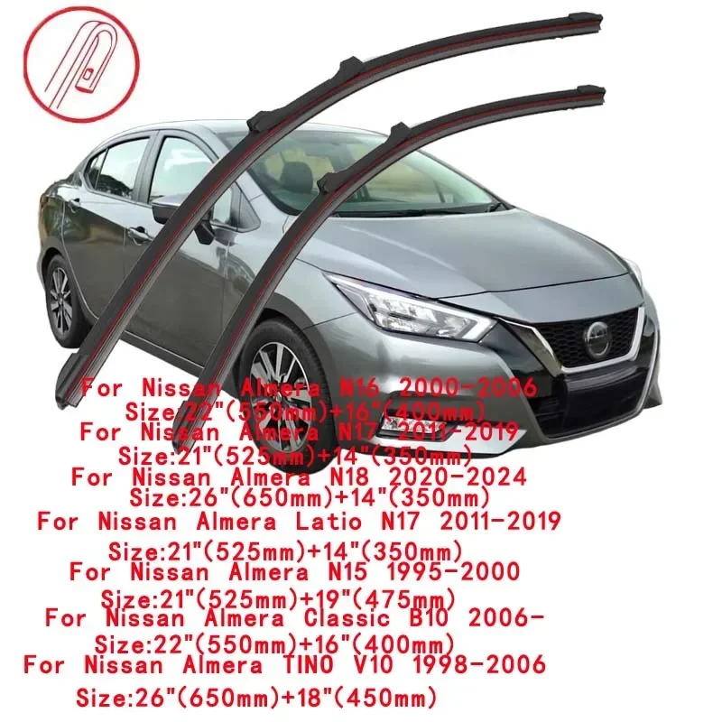 Фото Для Nissan Almera N15 N16 N17 N18 1995-2024, Latio Classic B10, TINO V10: Щетка стеклоочистителя лобового стекла автомобиля, передний дворник, очиститель ветрового стекла №2