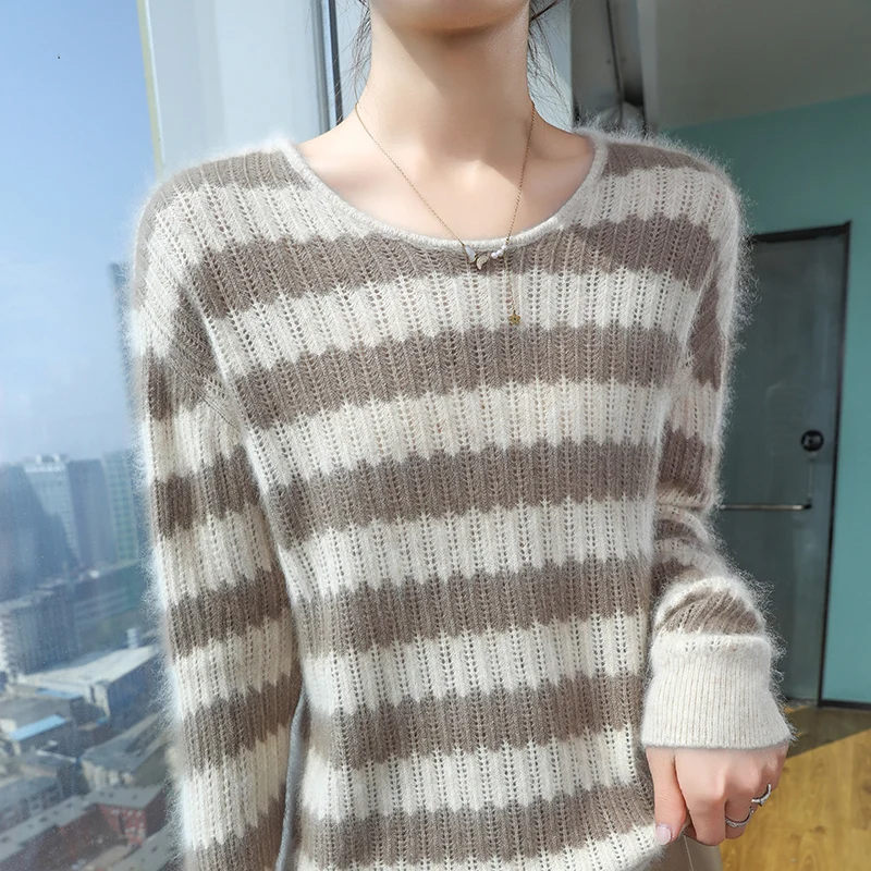 Свитер из 100% норкового кашемира осенне-зимний новый женский джемпер с круглым