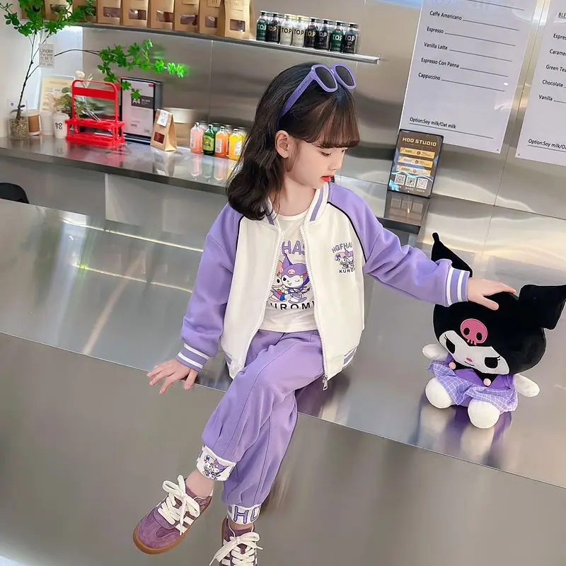 

23 Sanrio Children Kuromi Pleated Skirt Suit Casual Outfit Anime Figure Sportswear Coat for Kids Girl Cartoon Cute Hot New Style