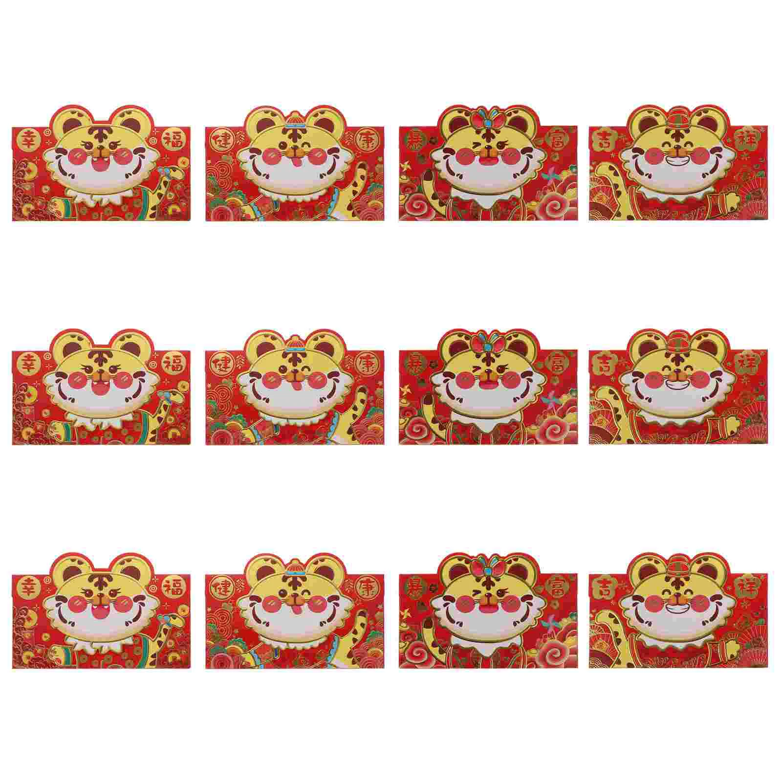 

12Pcs Year of The Tiger 2022 Cartoon Three-dimensional Red Envelope for Festival